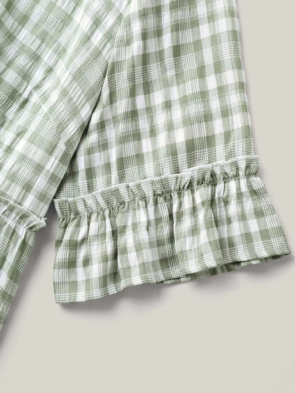 Plaid Pattern Ruffled Sleeve Babydoll Top
