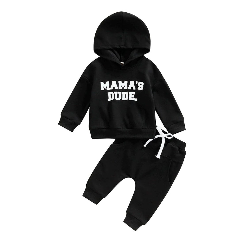Mama's Dude Black Hoodie Baby Set