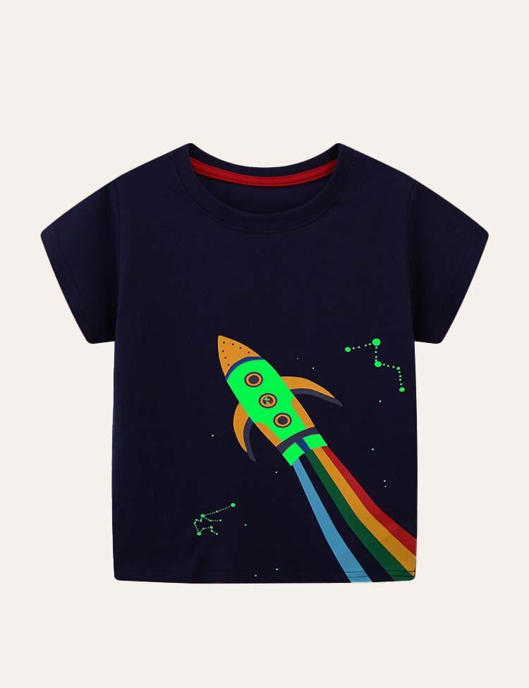 Toddler Boy Glowing Dinosaur Appliqué 100% Cotton T-shirt