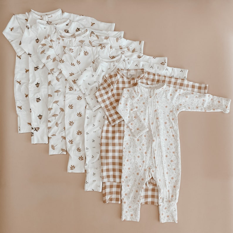 Acorn Bamboo Baby Growsuit Double Zip - Footie Romper - Zipsuit - Baby Announcement Outfit - One piece - Long Sleeve - Winter Clothes