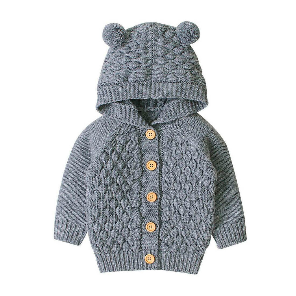 Solid Knit Hooded Baby Cardigan