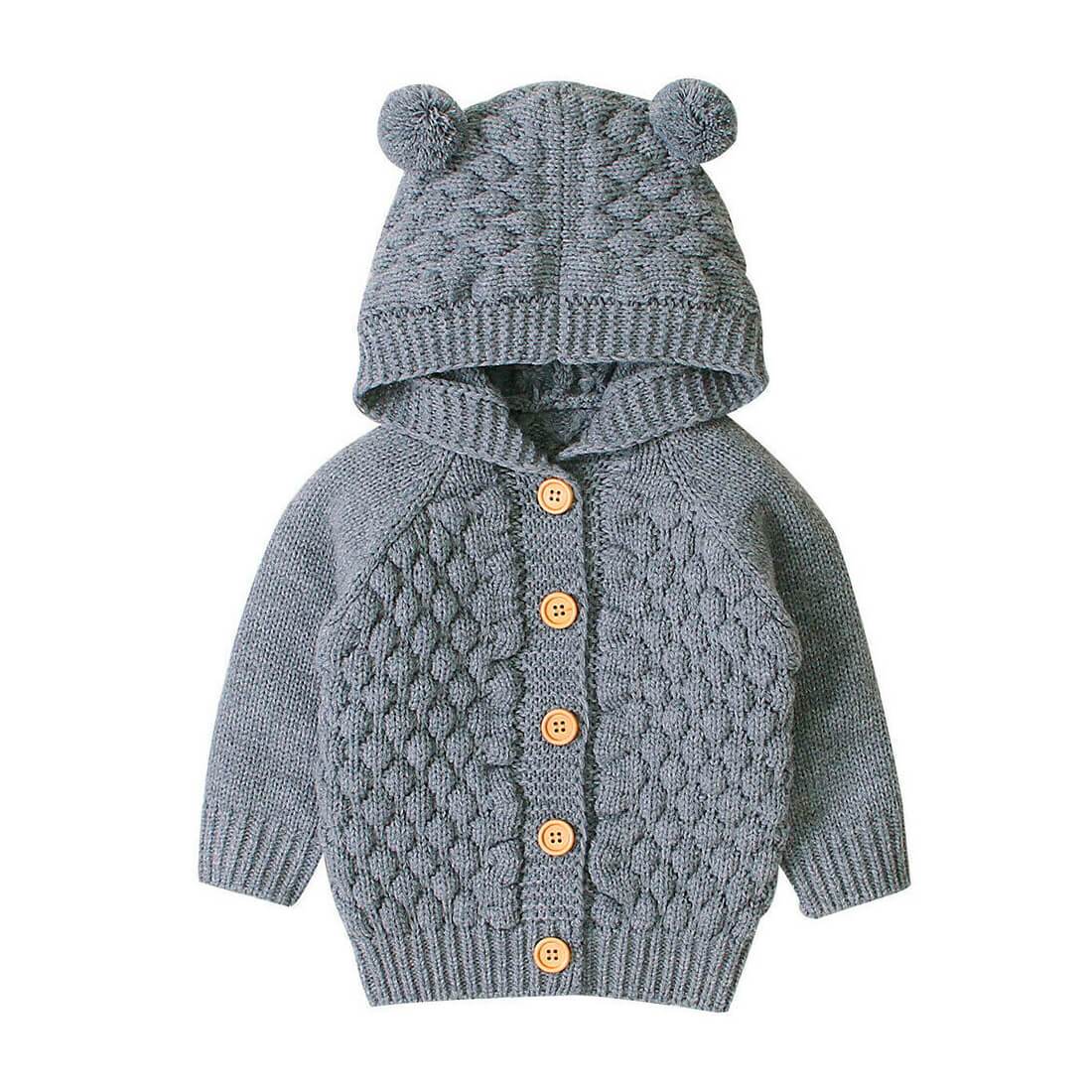 Solid Knit Hooded Baby Cardigan