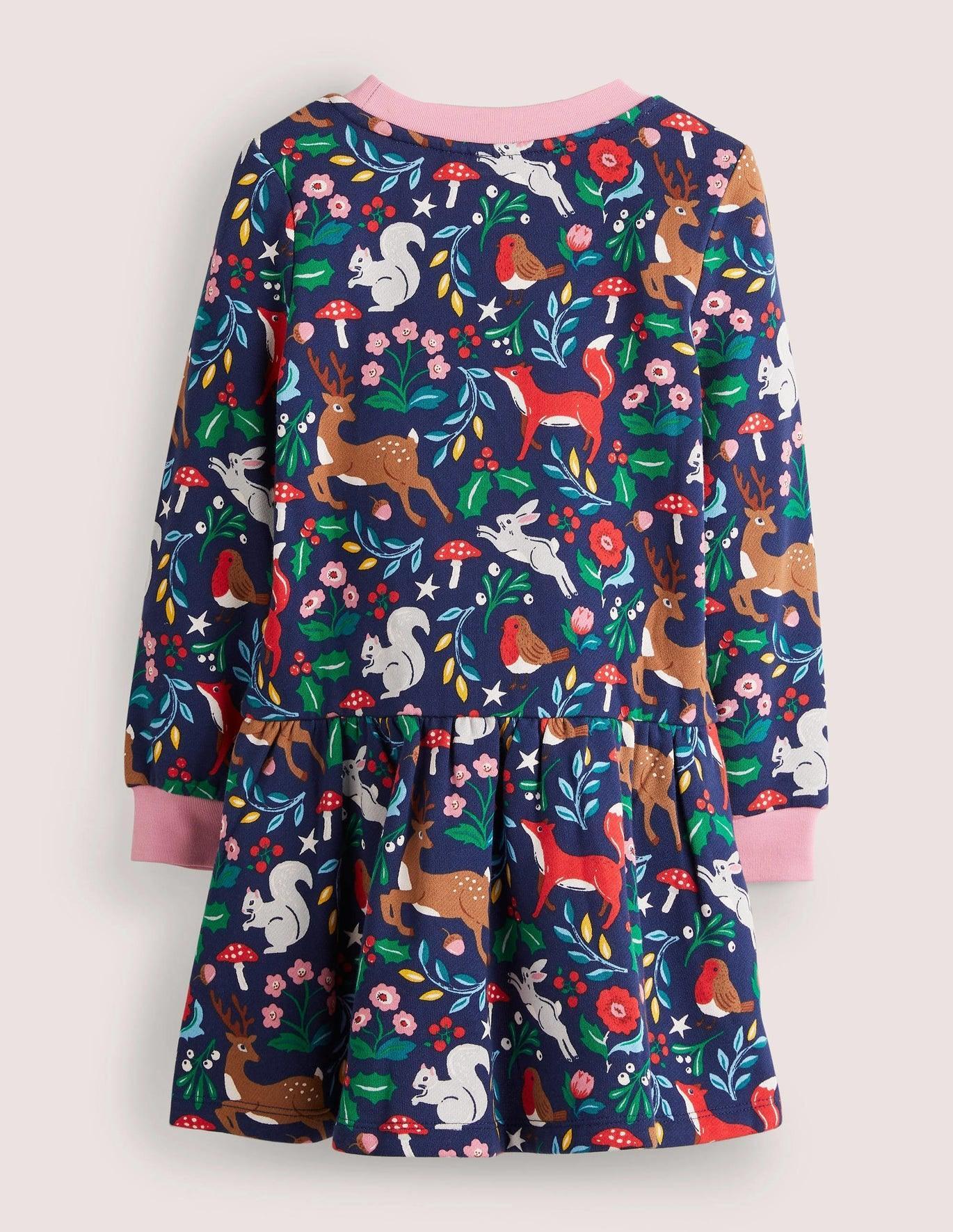 Toddler & Kid Girl Festive Animals Print Sweatshirt Splice Dress