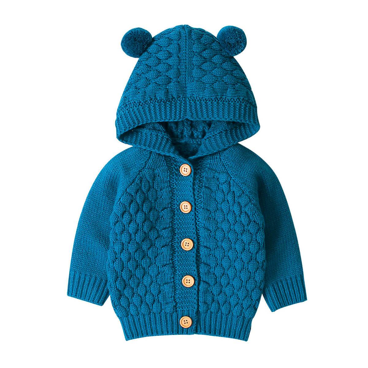 Solid Knit Hooded Baby Cardigan