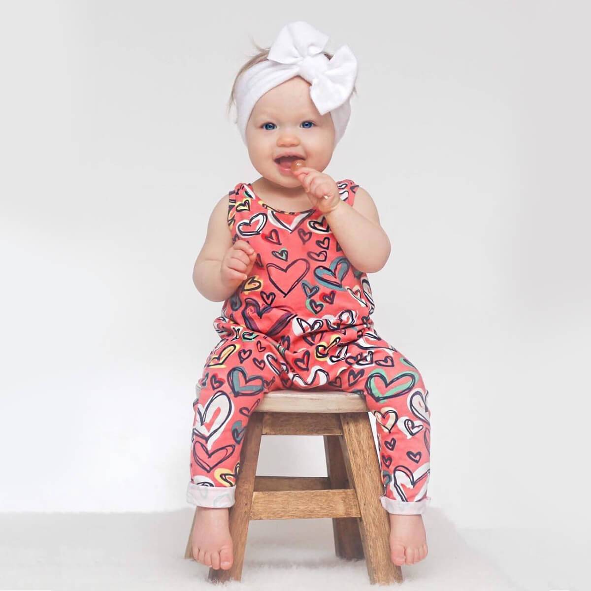 Hearts Sleeveless Baby Jumpsuit