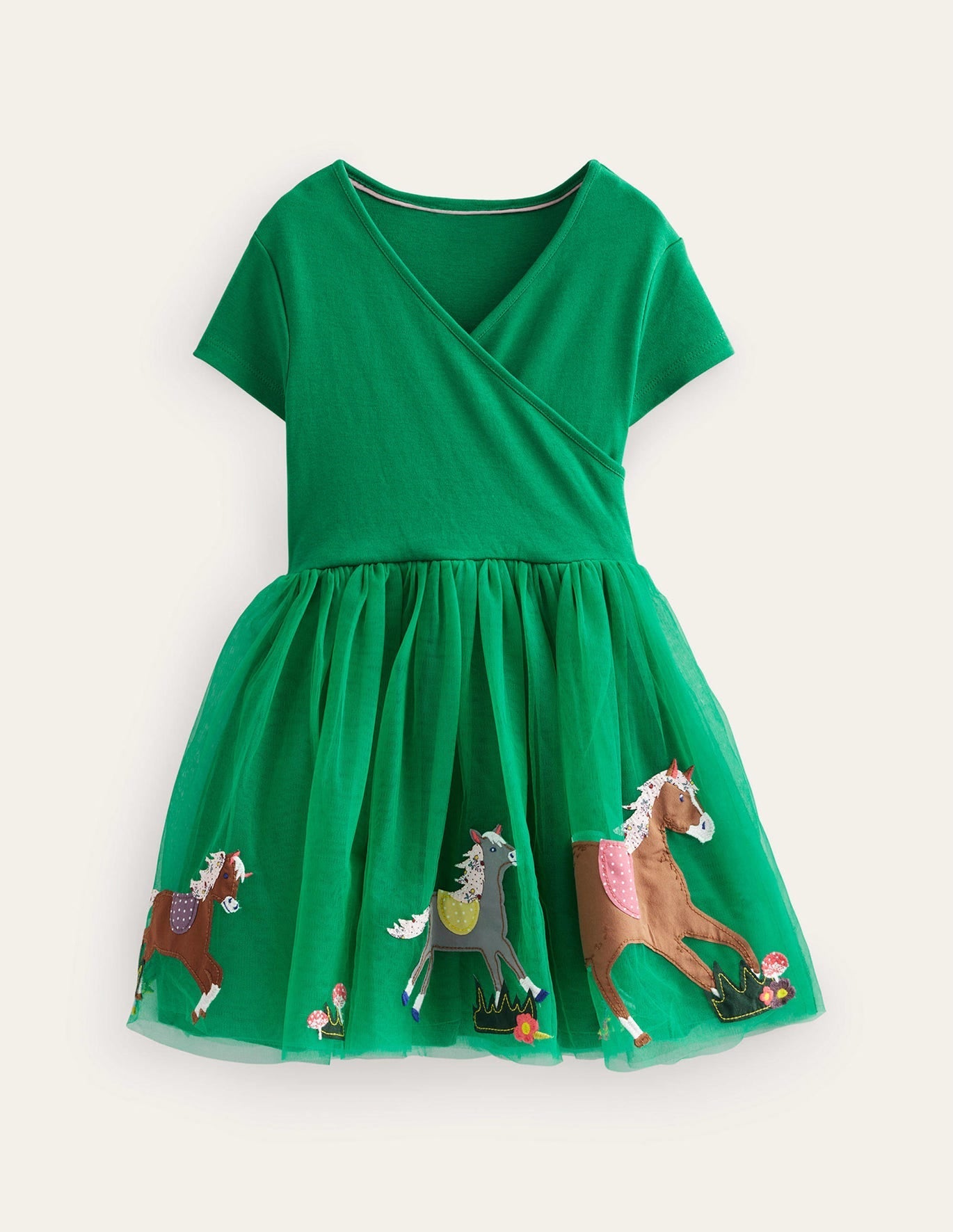 Toddler Kid Girl Horse Applique Tulle Ballet Short Sleeves Splice Dress
