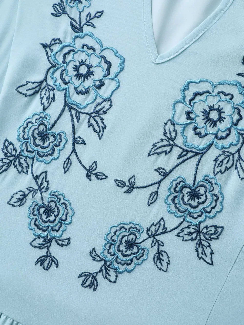 Embroidered Sheer Chiffon Pockets Midi Dress