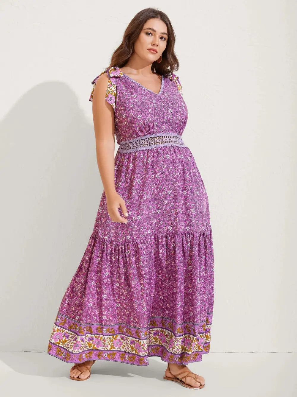 Ribbon Shoulder Tie Tiered Maxi Dress