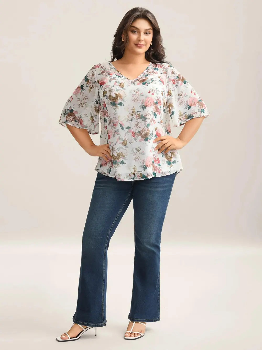 Large Flower Print Sheer Lined Shirt