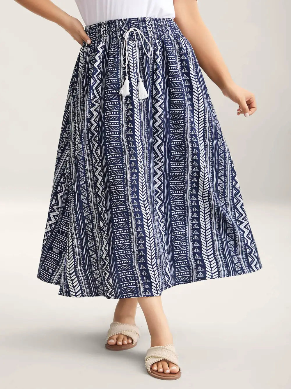 Boho Stripes Shirred Waist Maxi Skirt