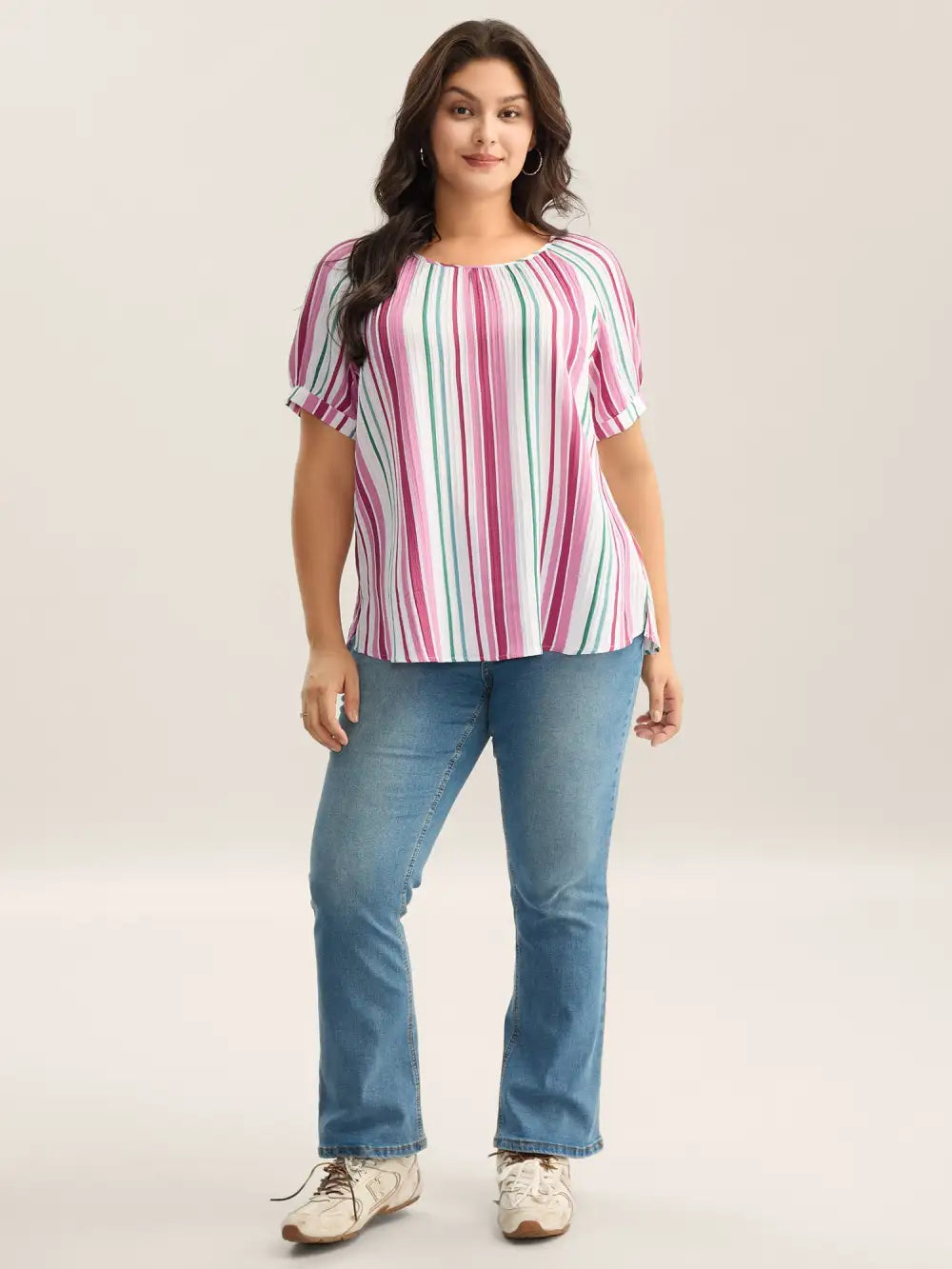 Stripe Print Round Neck Blouse