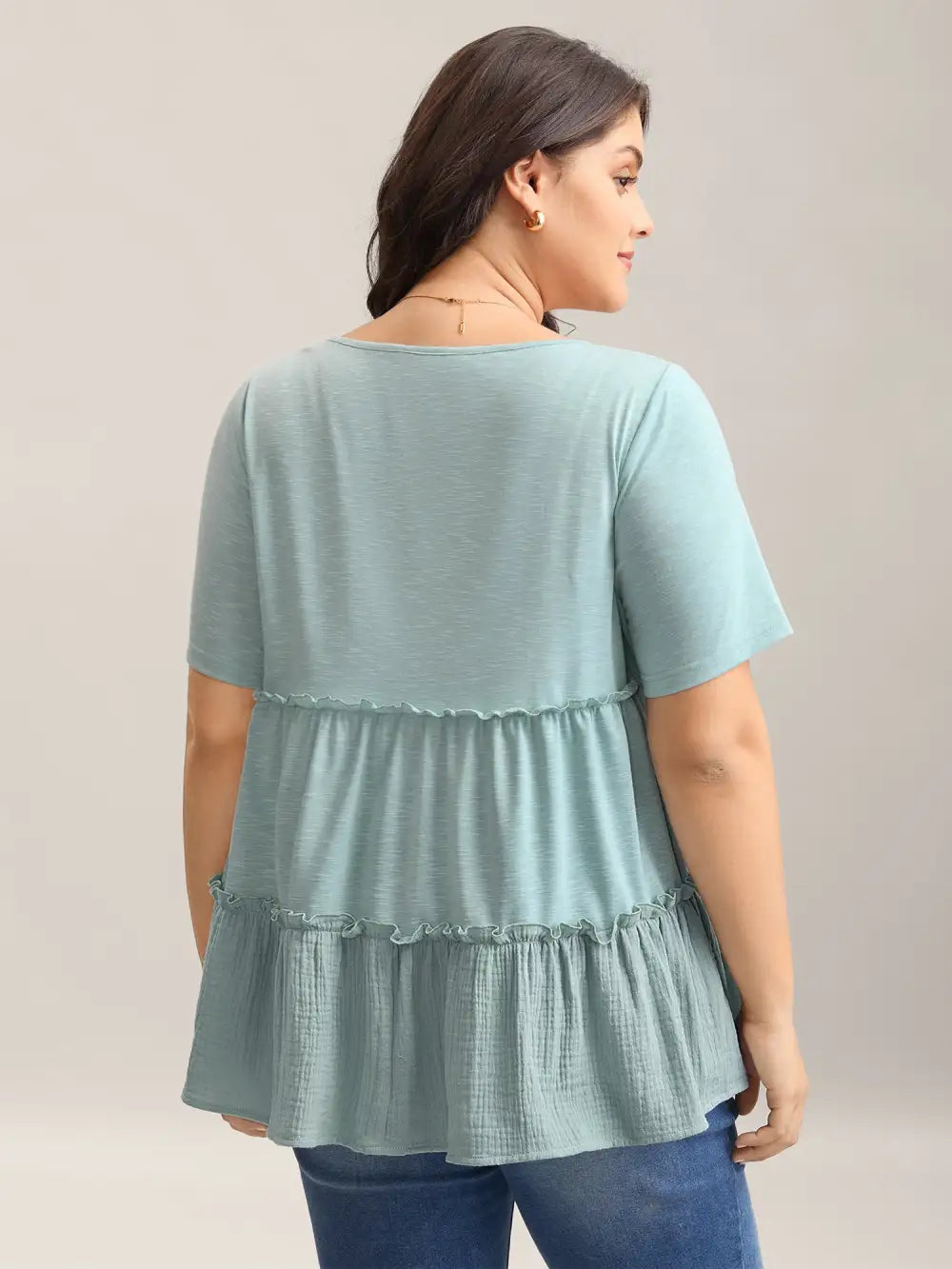 Plain Tiered Spliced Babydoll Top