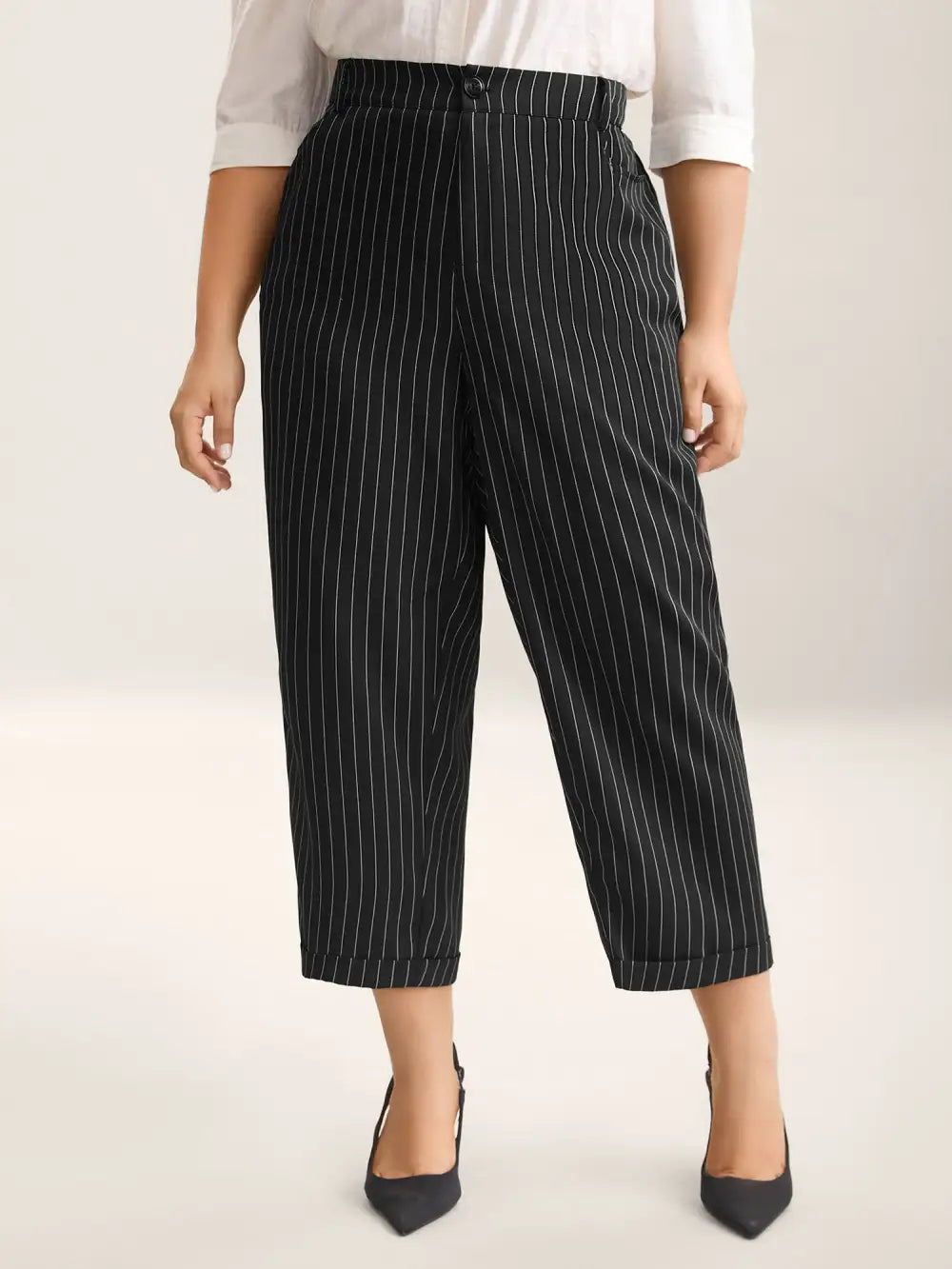 Stripes Print Pockets Straight-Fit Pants