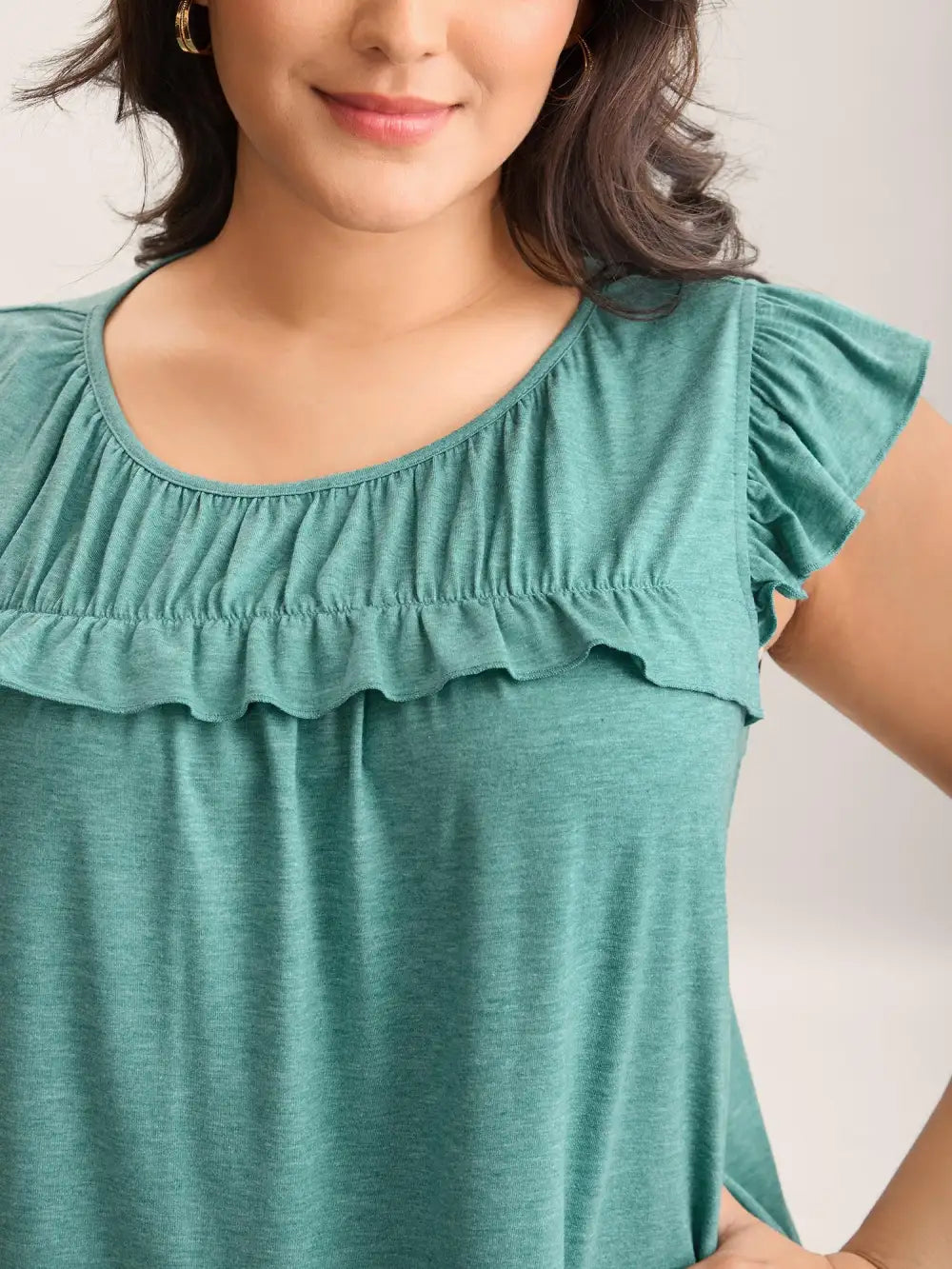 Pleated Neckline Flutter Sleeve Tank Top