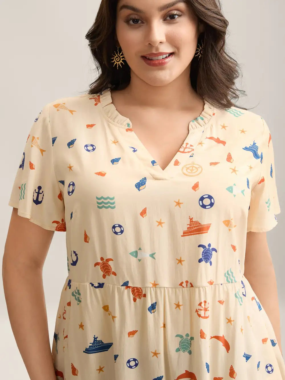 Whimsical Print Stretchy Waist Rayon Blouse