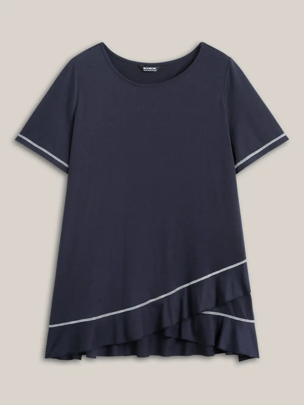 Overlap Hem Round Neck T-Shirt