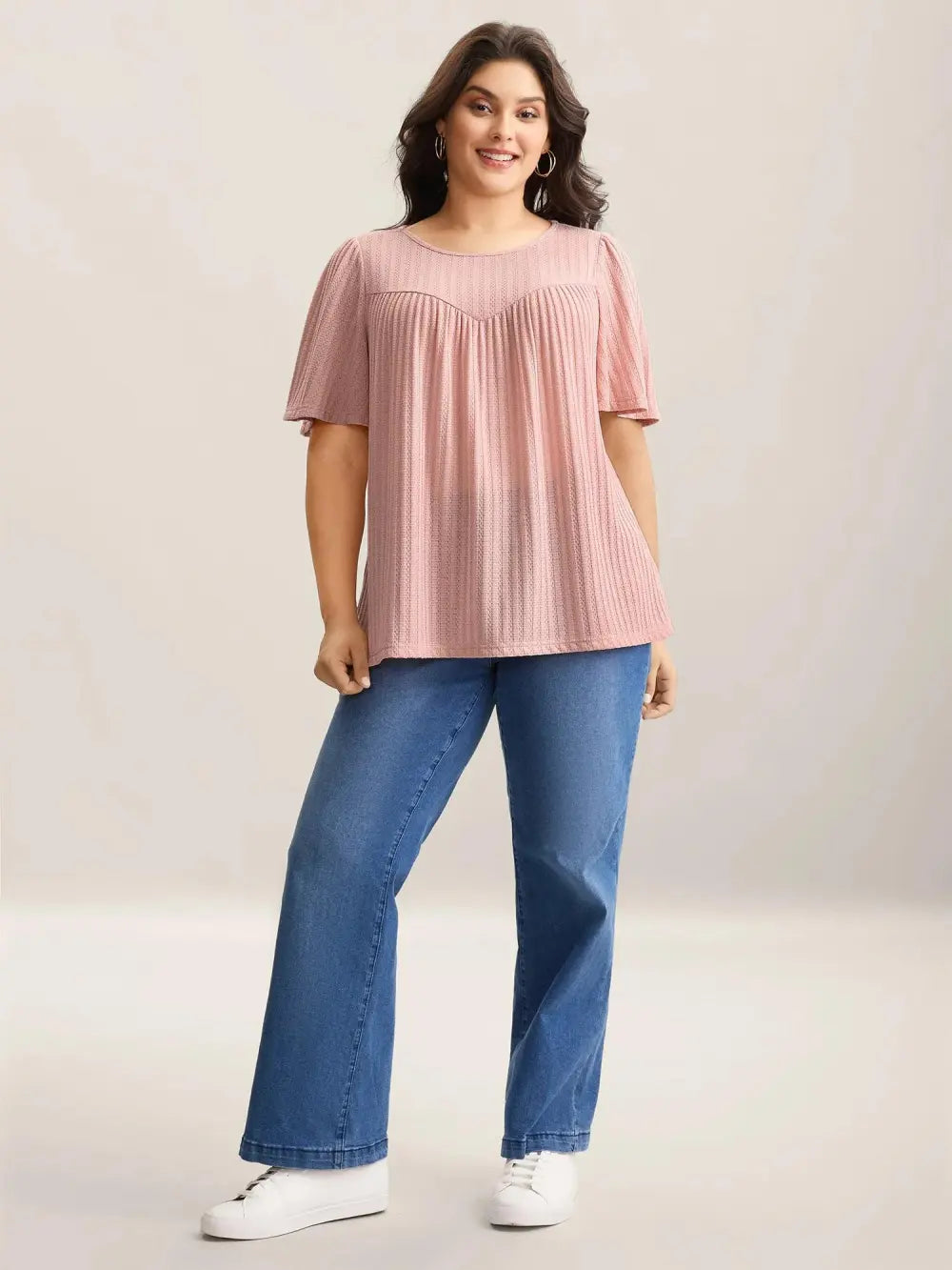 Waffle Lotus Leaf Sleeve Flowy T-Shirt