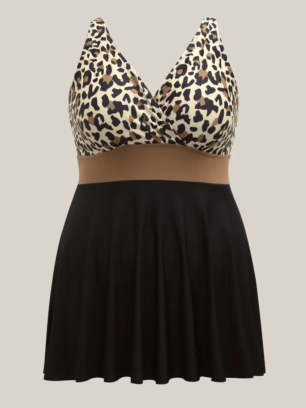 Leopard Print Color Block Swim Dress