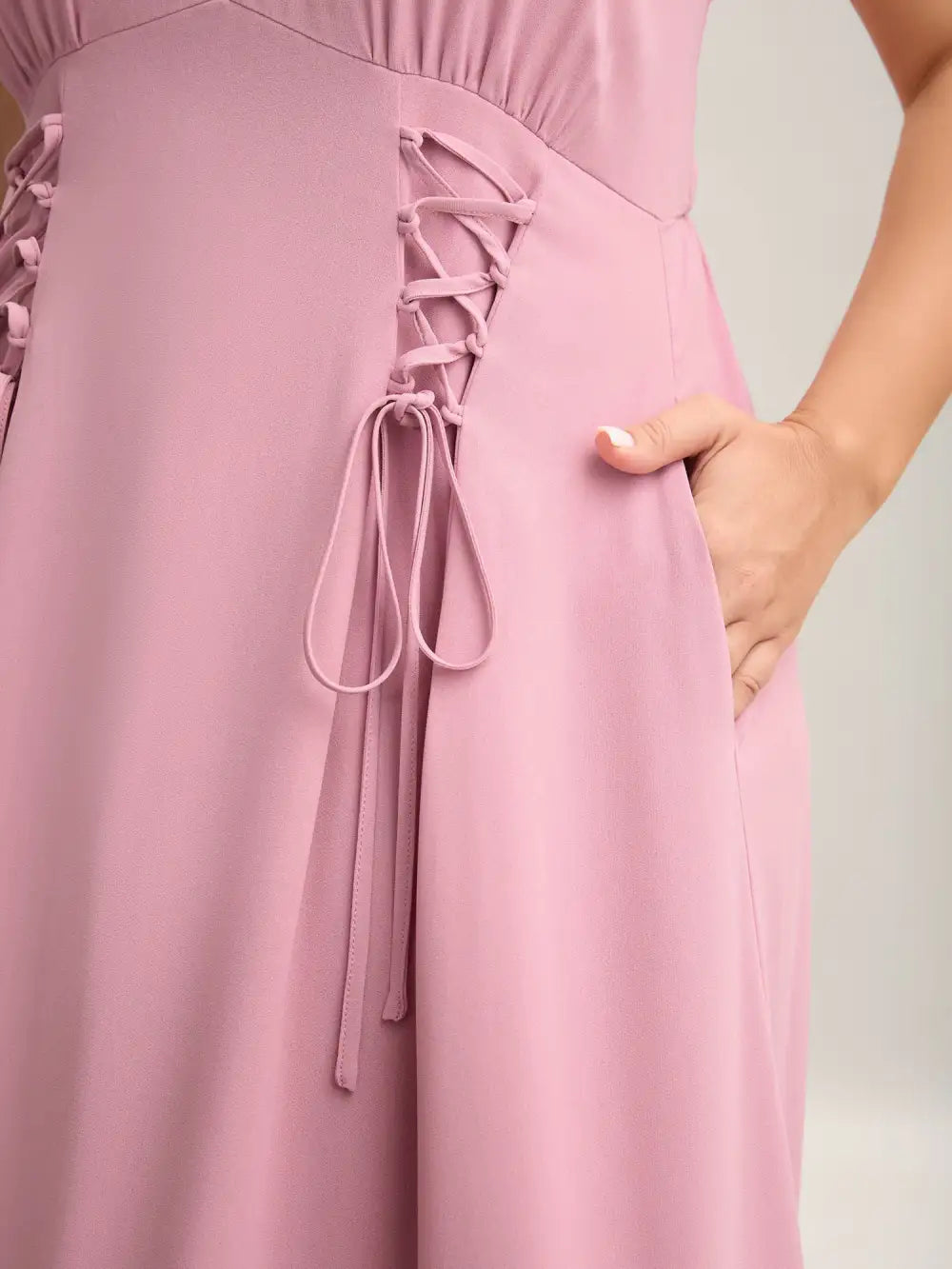 Tie-Up Panels Solid Pockets Midi Dress