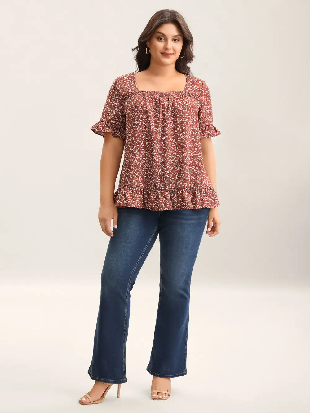 Ditsy Floral Print Ruffled Hem Blouse