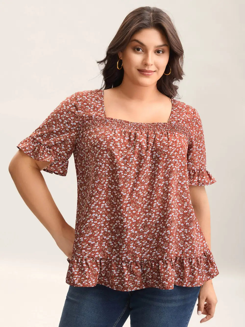 Ditsy Floral Print Ruffled Hem Blouse