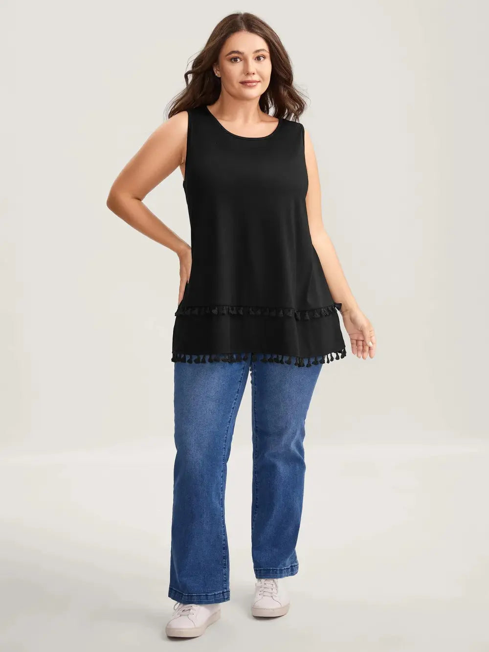 A-Line Tassel Hem Plain Tank Top