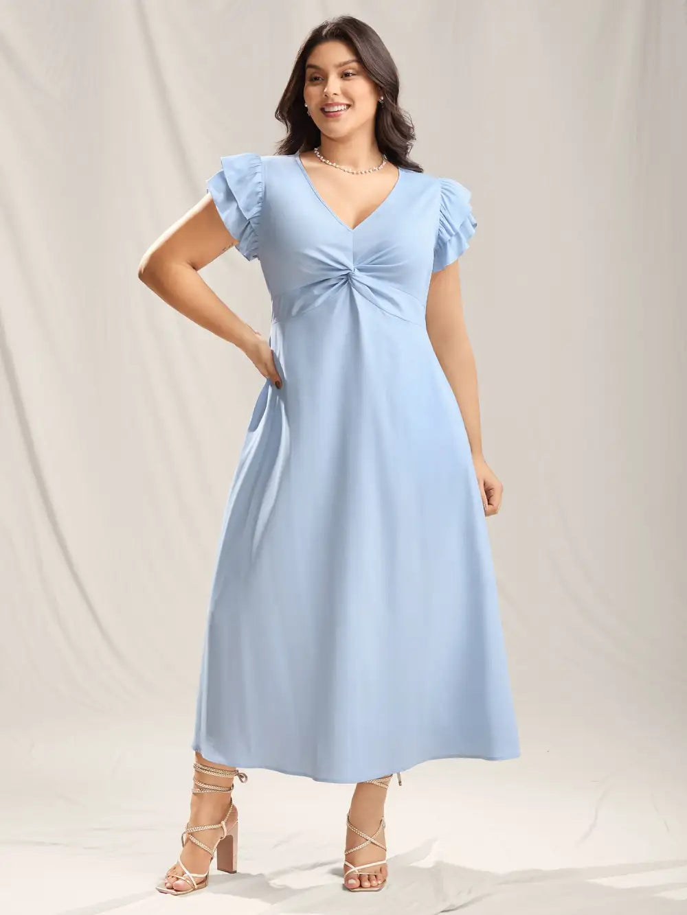 Twist Front Woven A-Line Midi Dress