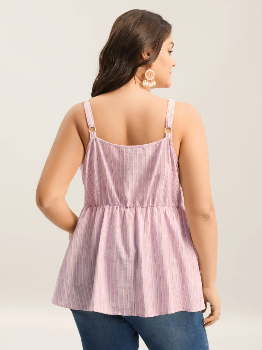 Stripes Neck Ties Ruched Tank Top