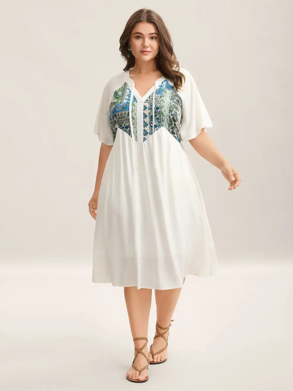 Rayon Boho Print Asymmetrical Waist Midi Dress