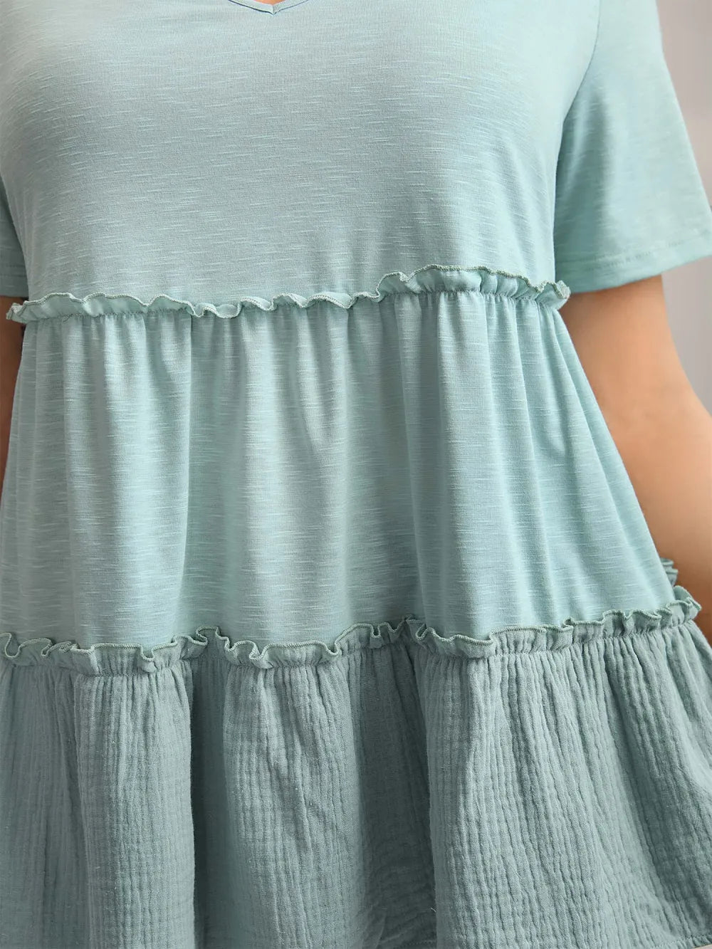 Plain Tiered Spliced Babydoll Top