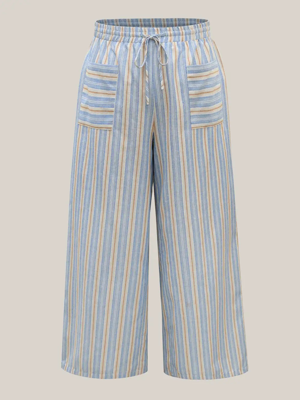 Stripes Pockets Wide-Leg Pants