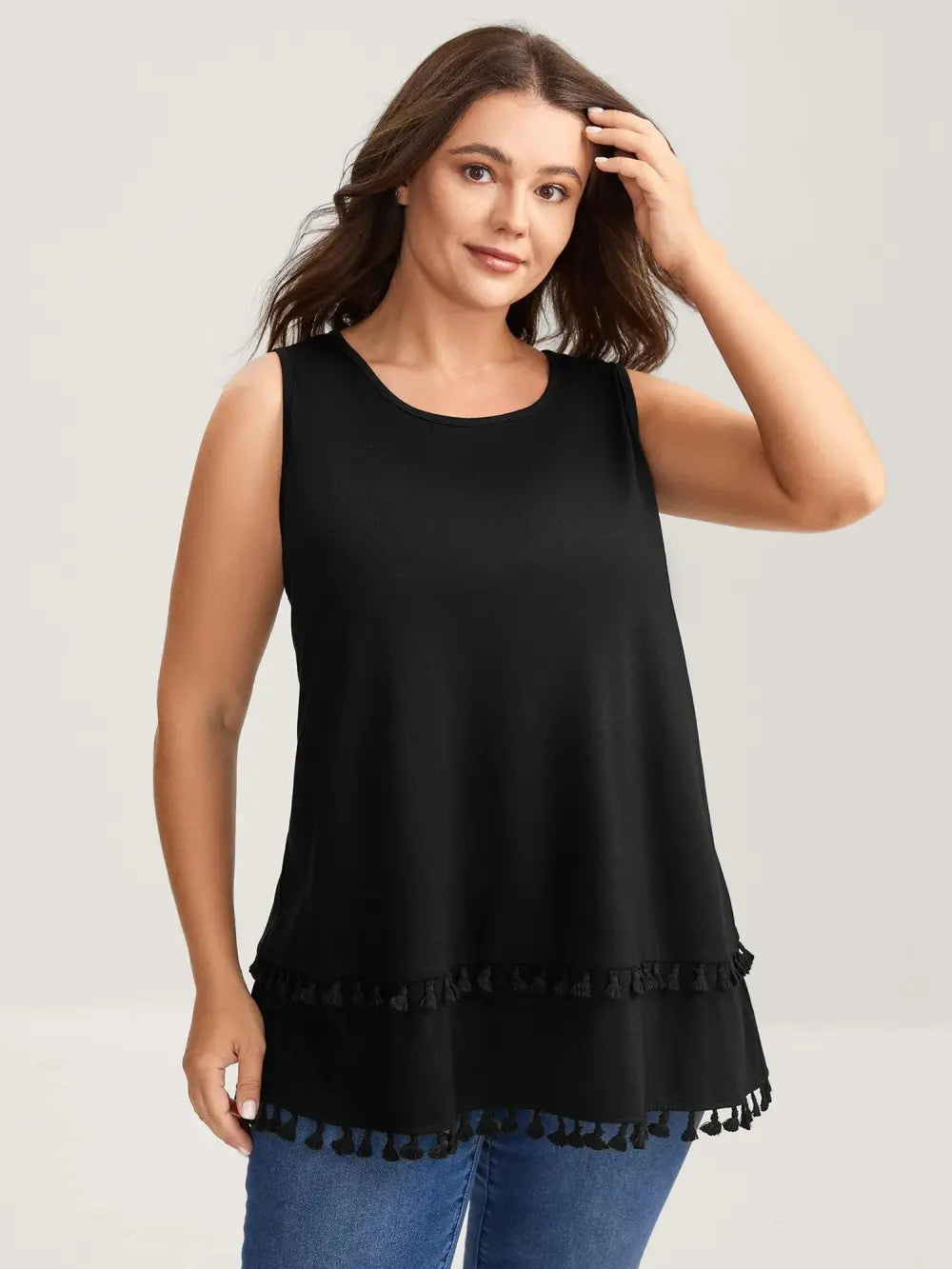 A-Line Tassel Hem Plain Tank Top