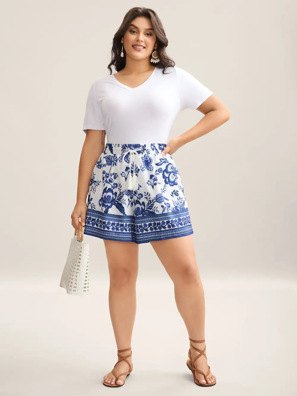 Floral Print Drawstring Straight-Leg Shorts
