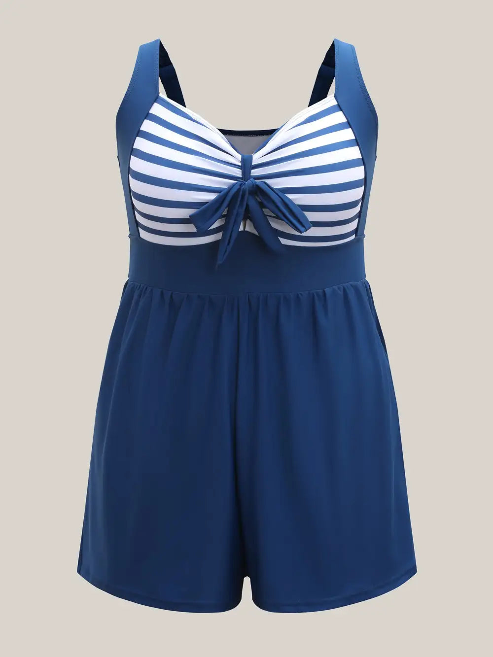 Striped Spliced Knotted One-Piece Swimsuit