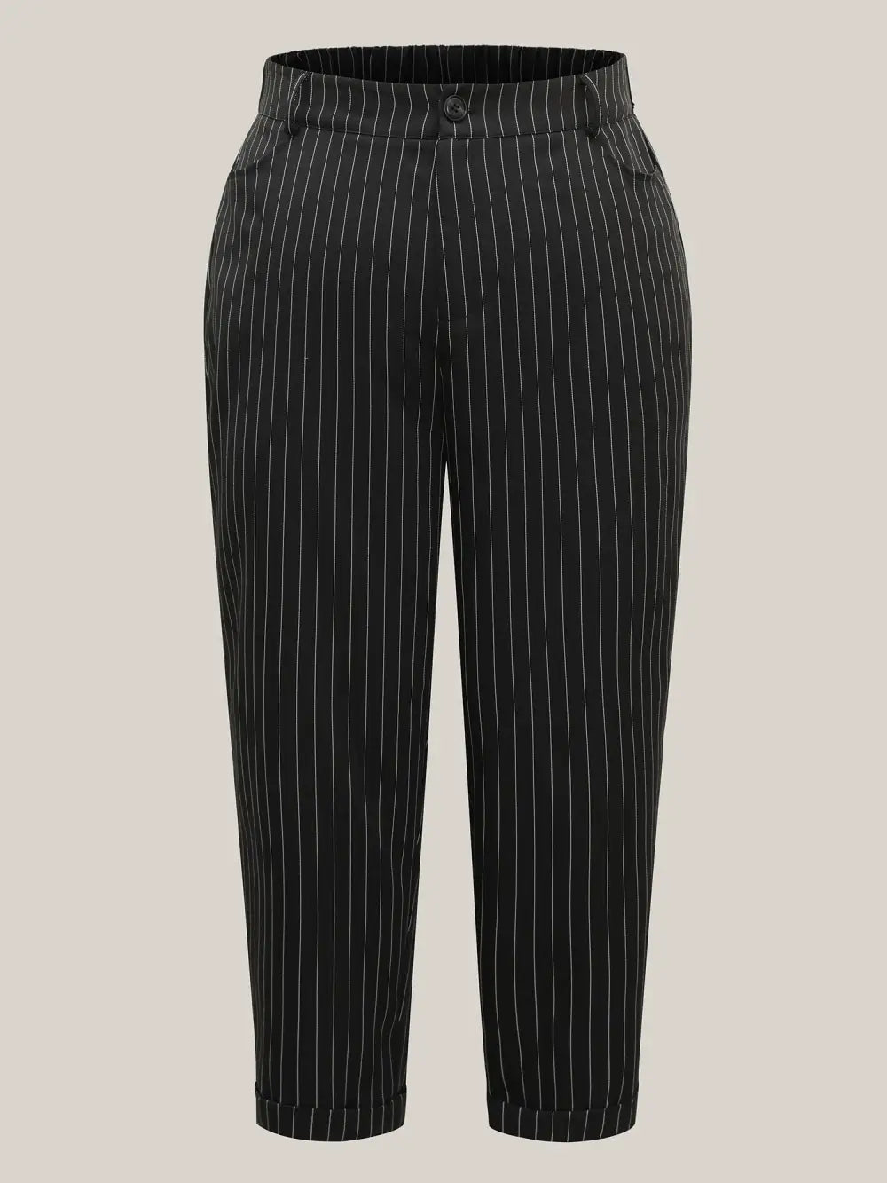 Stripes Print Pockets Straight-Fit Pants
