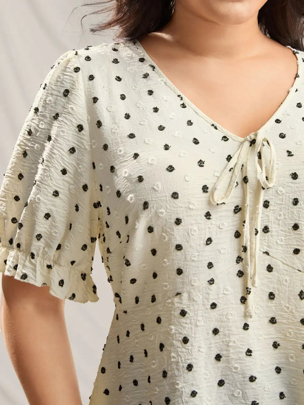 Polka Dots Print Neck Tie Blouse