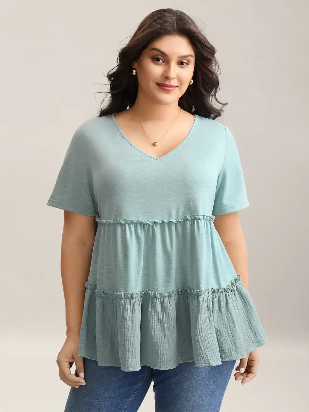 Plain Tiered Spliced Babydoll Top