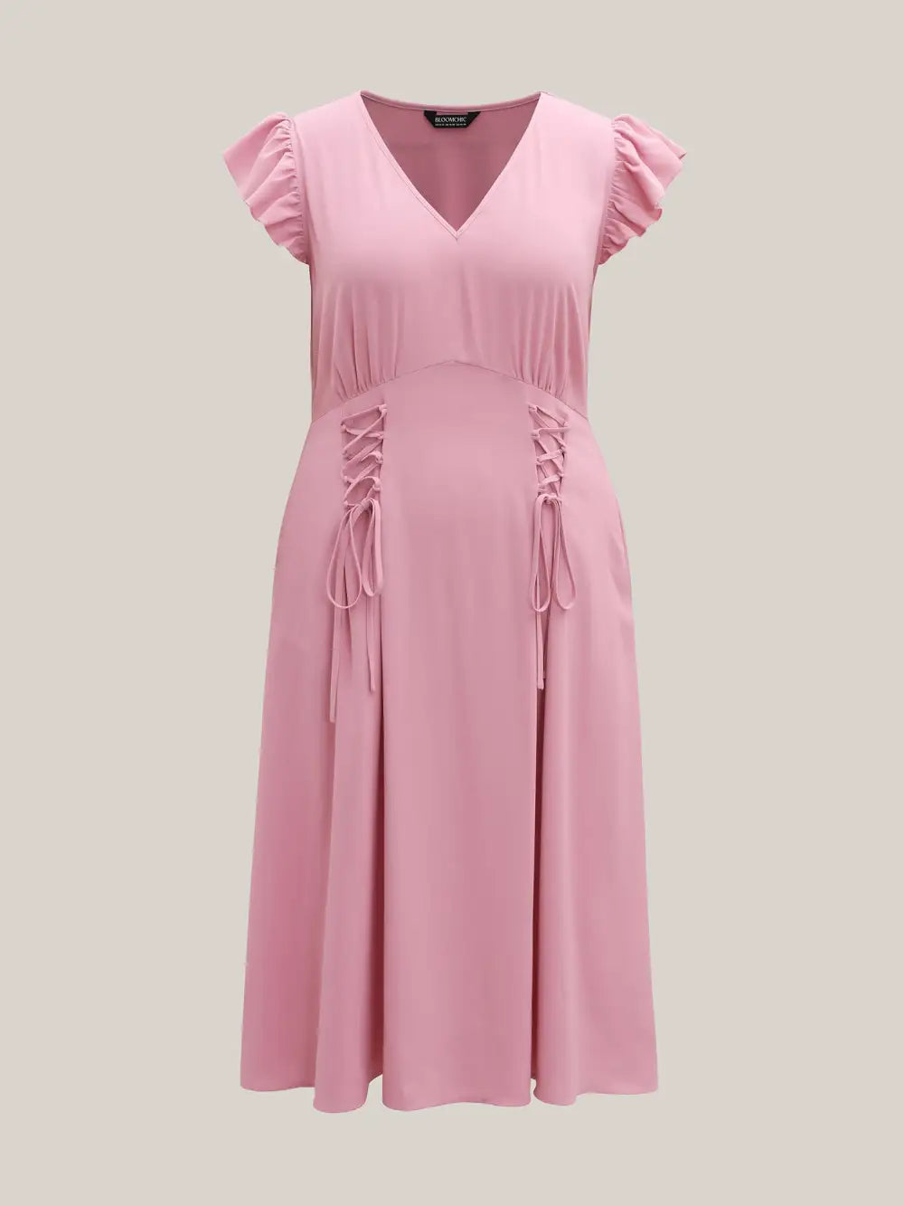 Tie-Up Panels Solid Pockets Midi Dress