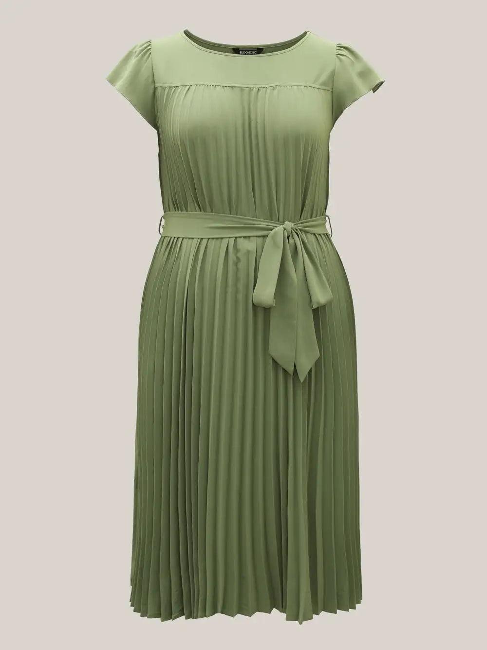 Plicated Detail Belted Pockets Maxi Dress