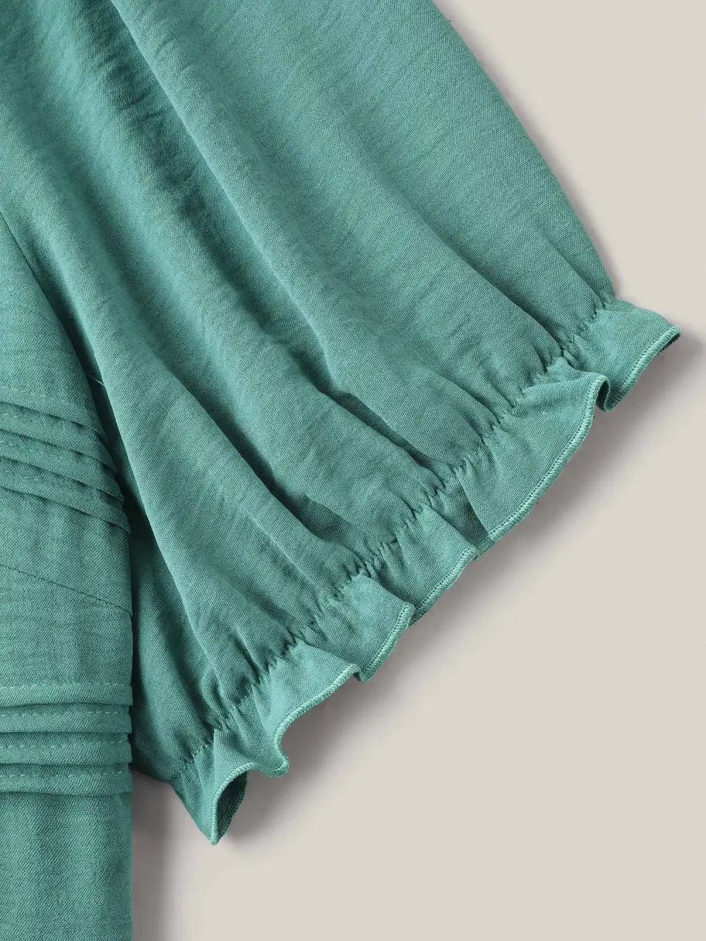 Pleated Bodice Puff Sleeve Plain Top
