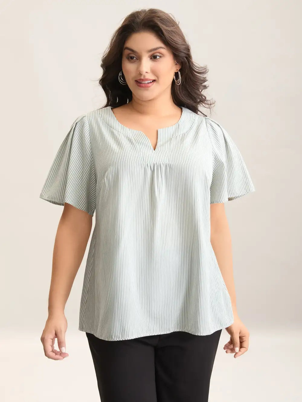 Striped Print Notched Collar Blouse