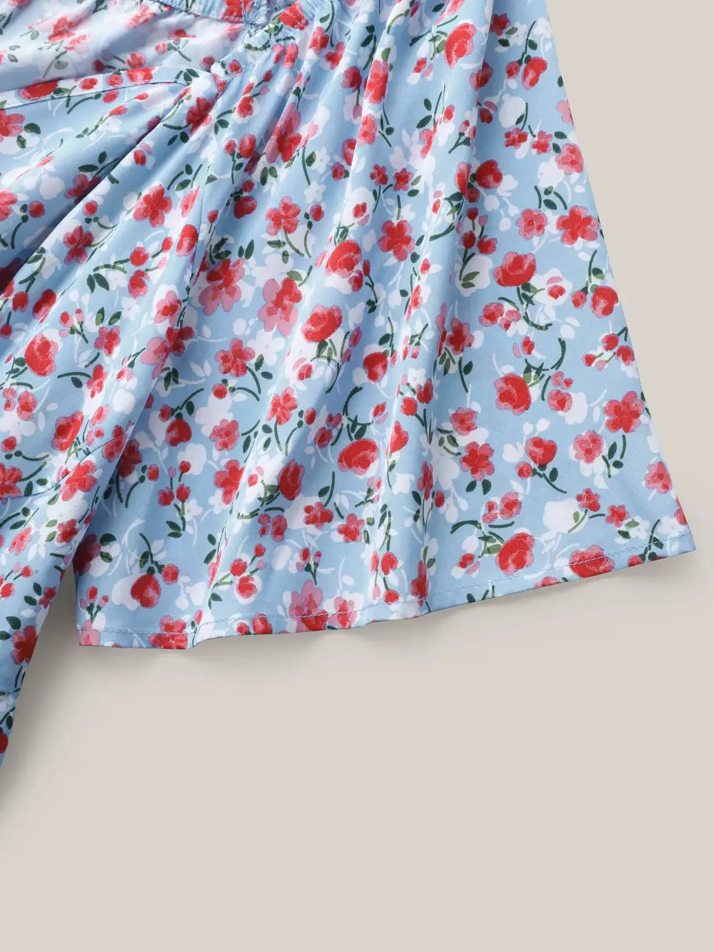 Floral Print Sweetheart Cinched-Waist Blouse