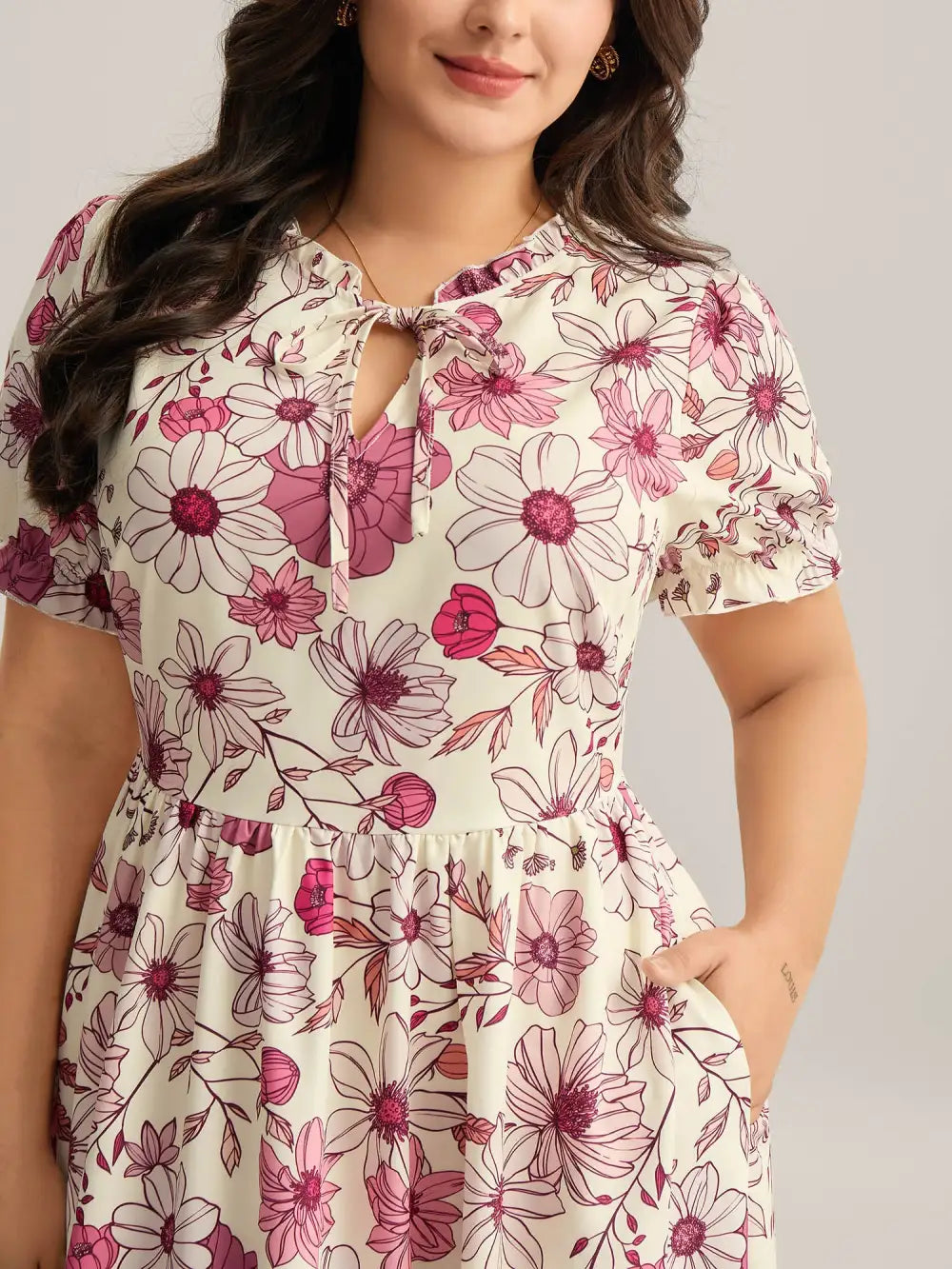 Floral Print Neck Tie Tiered Maxi Dress