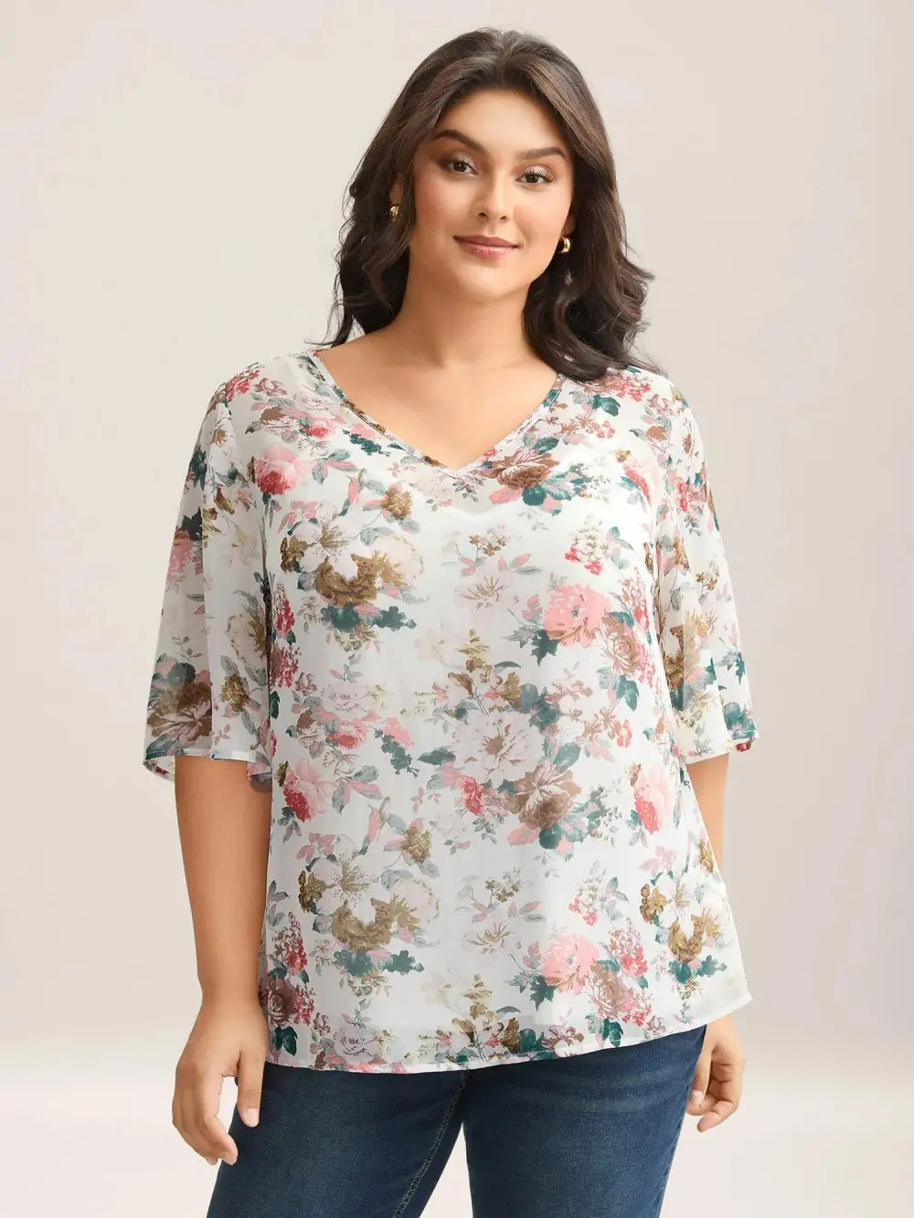 Large Flower Print Sheer Lined Shirt