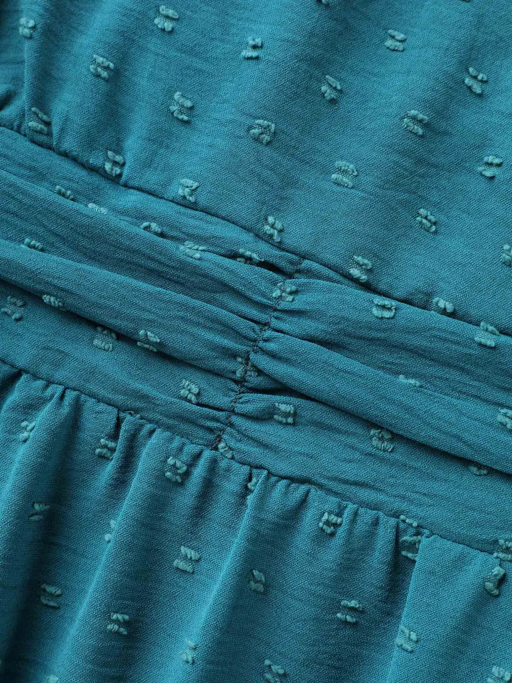 Textured Stretchy Pleated Waist Midi Dress