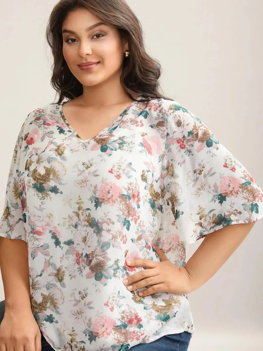 Large Flower Print Sheer Lined Shirt