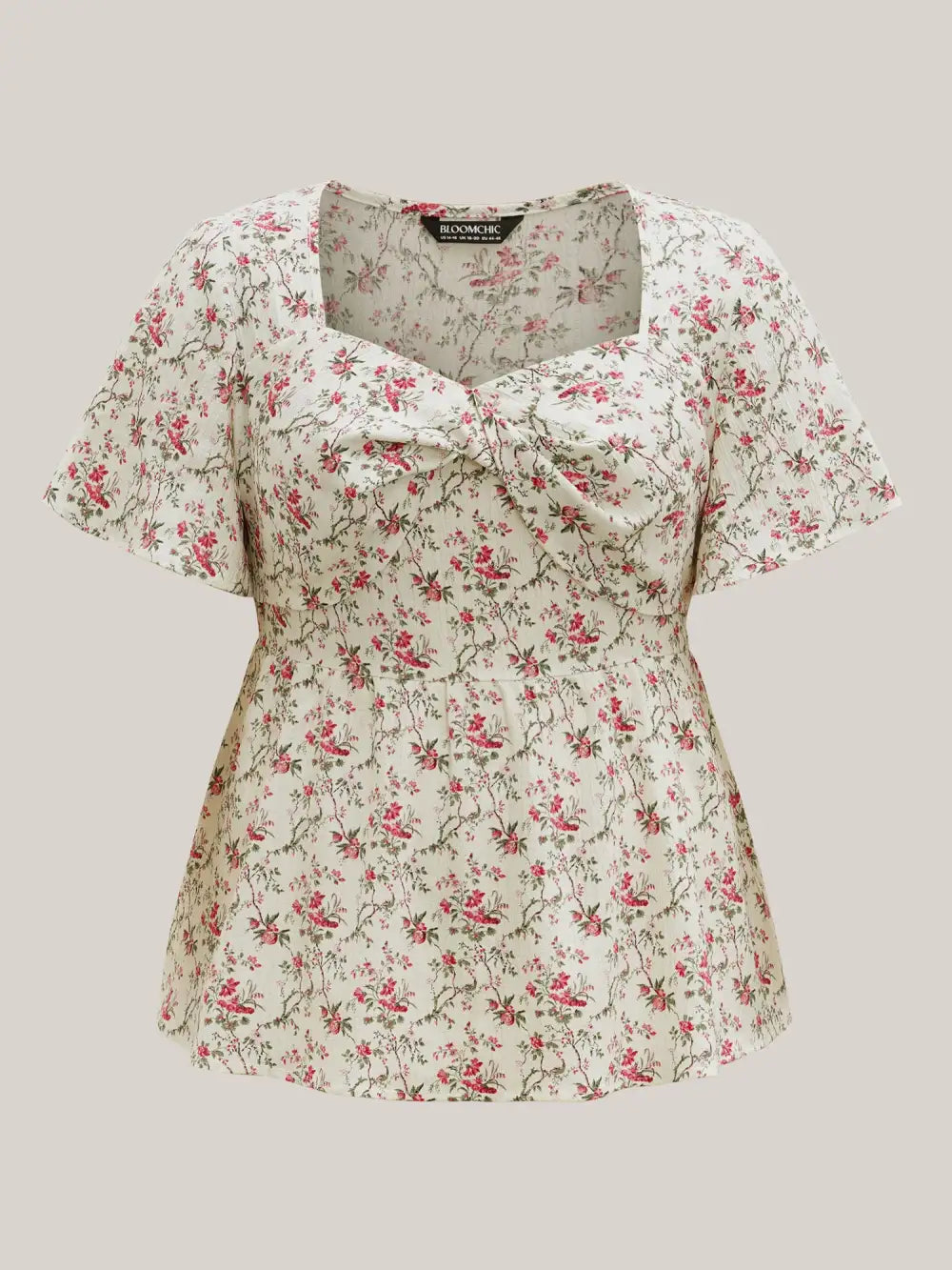 Knotted Floral Print Flared Sleeve Blouse
