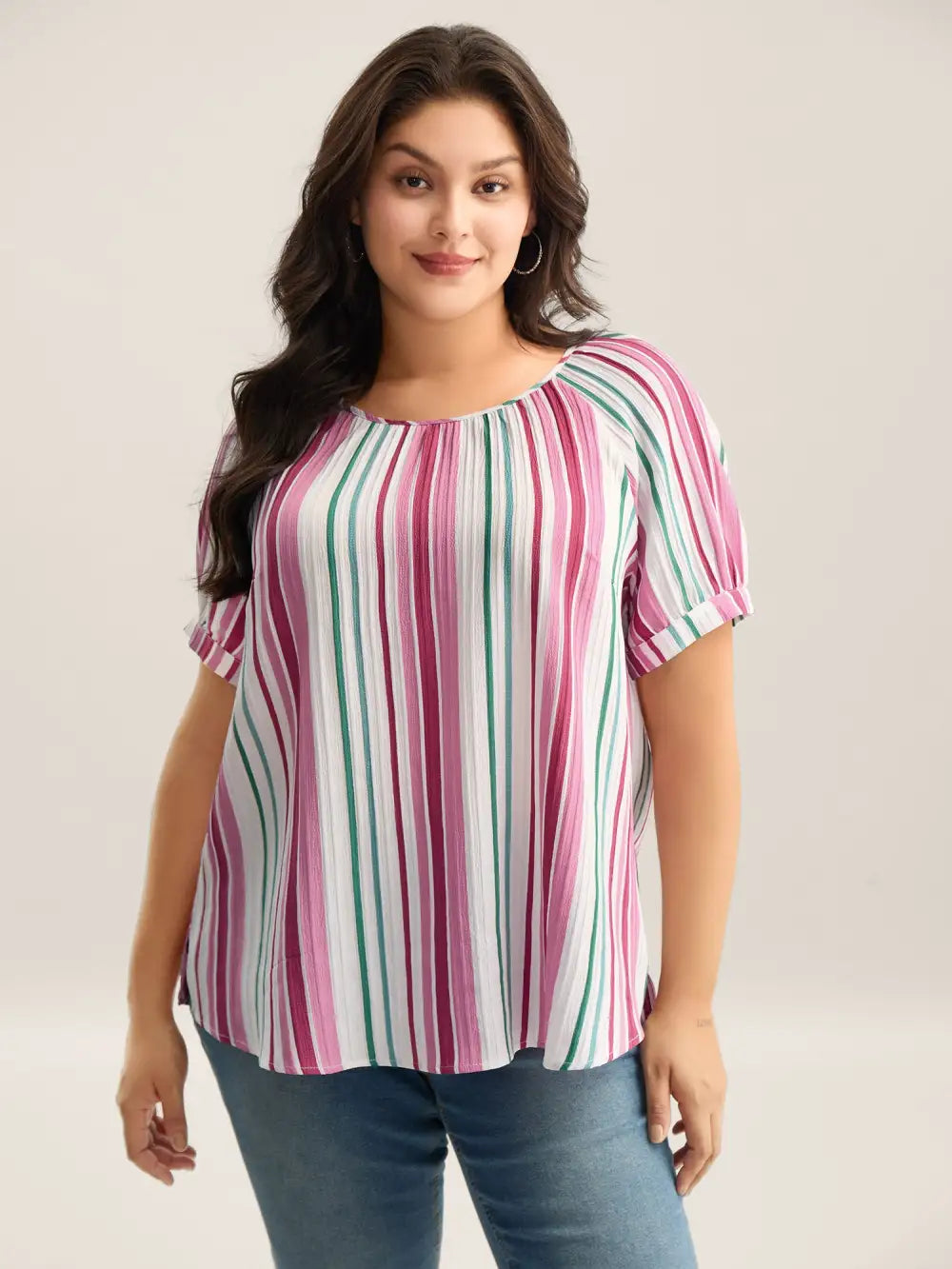 Stripe Print Round Neck Blouse