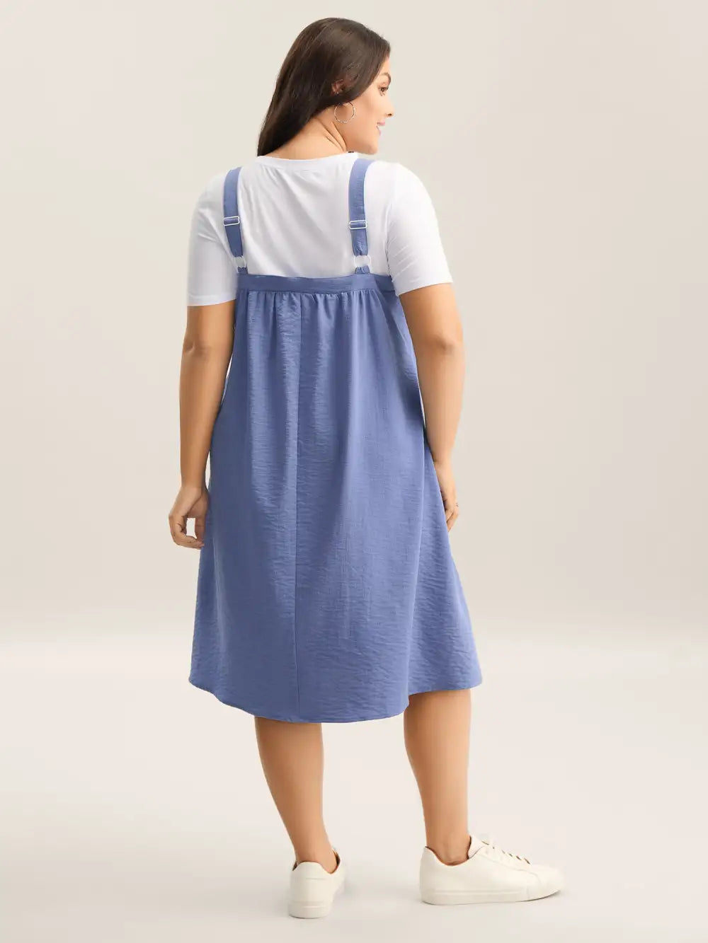 Adjustable Straps Pockets Plain Midi Dress