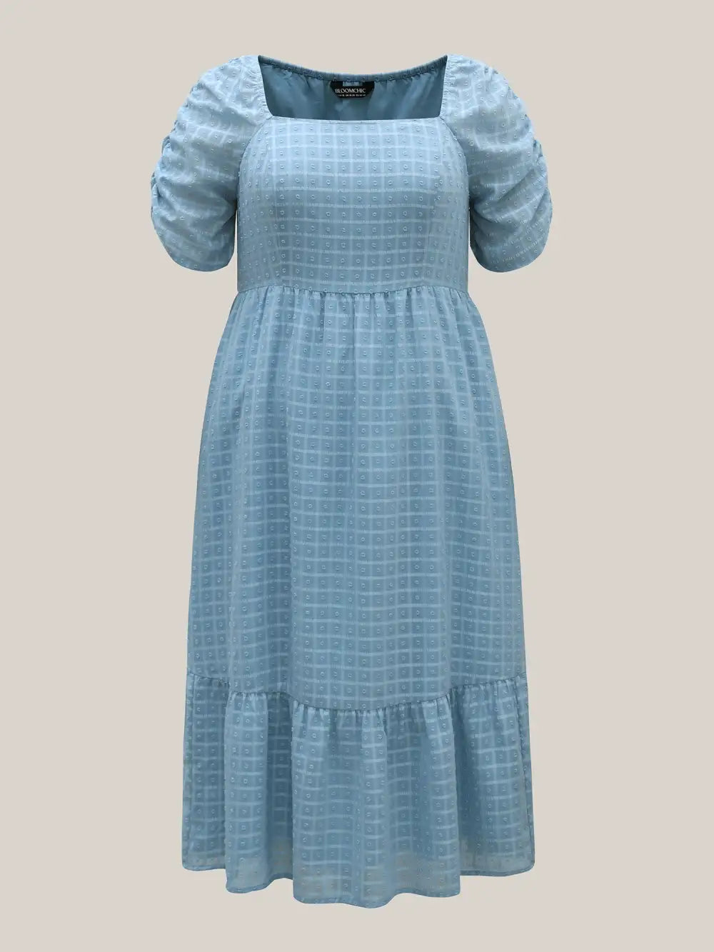 Textured Ruched Sleeve Tiered Midi Dress